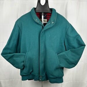 Vintage USA 1980s LL Bean Wool Jacket Pure Green Flannel Lined Coat Mens X-Large